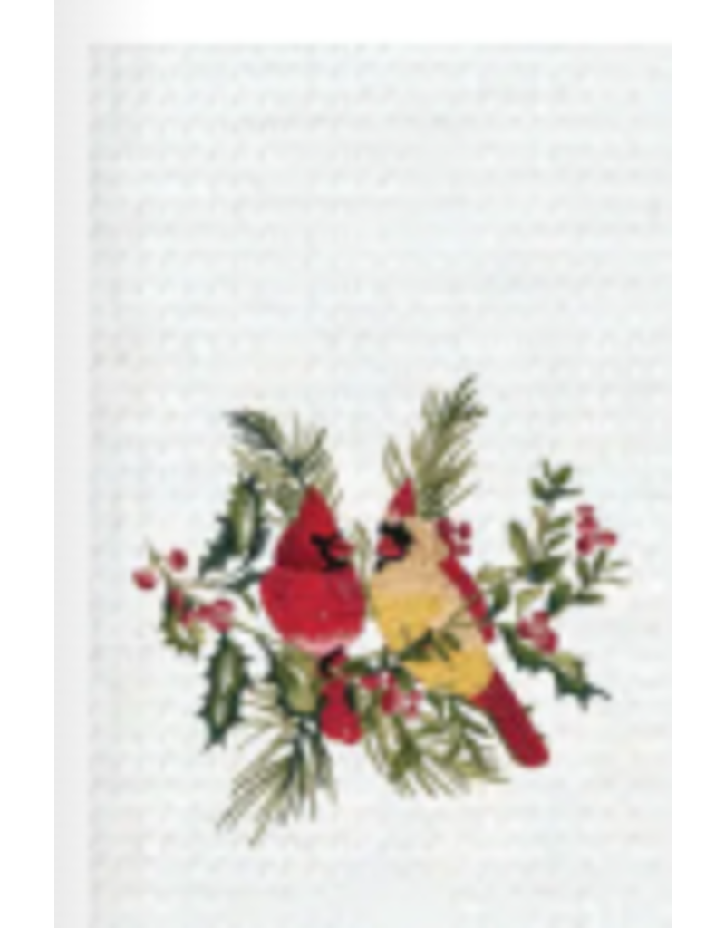 C and F Home Holiday Dish Towel, 2 Cardinals + Berries, waffle weave