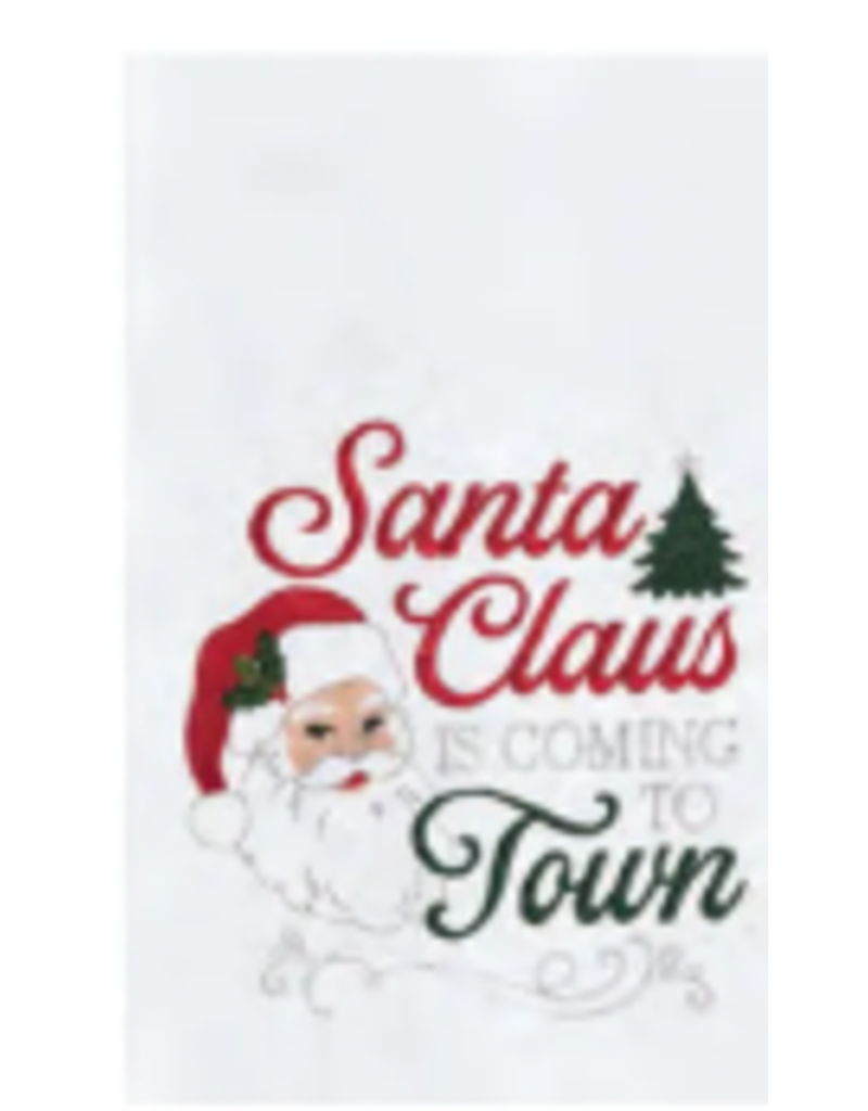 C and F Home Holiday Dish Towel, Santa Coming to Town, floursack