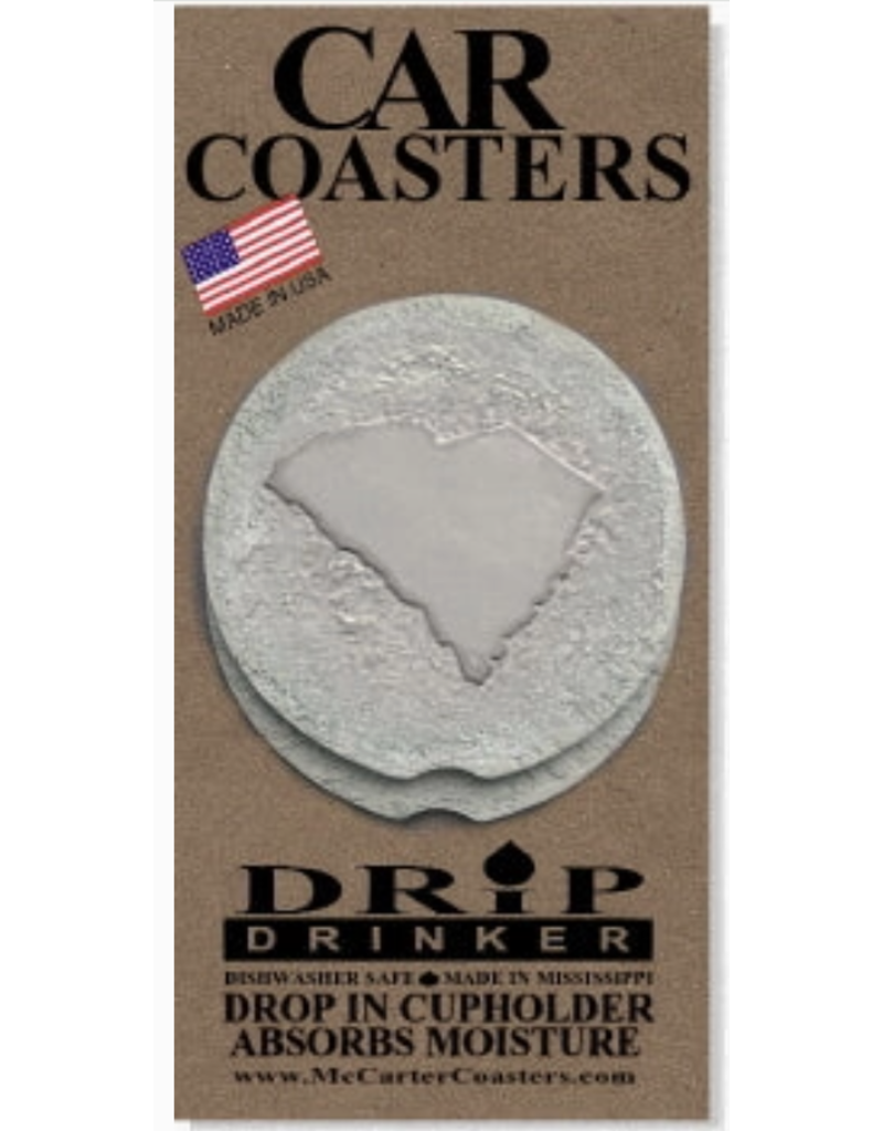 Hand-Crafted Absorbent Ceramic CAR Coaster, South Carolina State, Set of 2