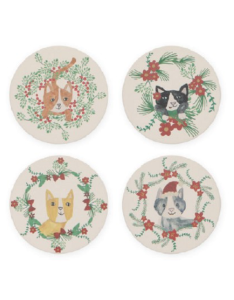 Now Designs Holiday Soak-Up Coasters, Cat Meowy Christmas, Set of 4