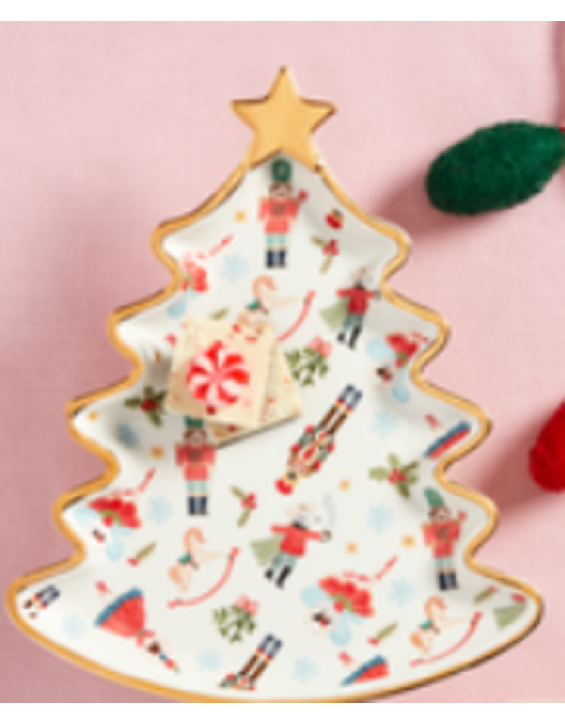 Mudpie Holiday Nutcracker Platter, Xmas Tree Shape, 9.5x8