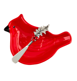 Mudpie Holiday Cardinal Dish with Spreader