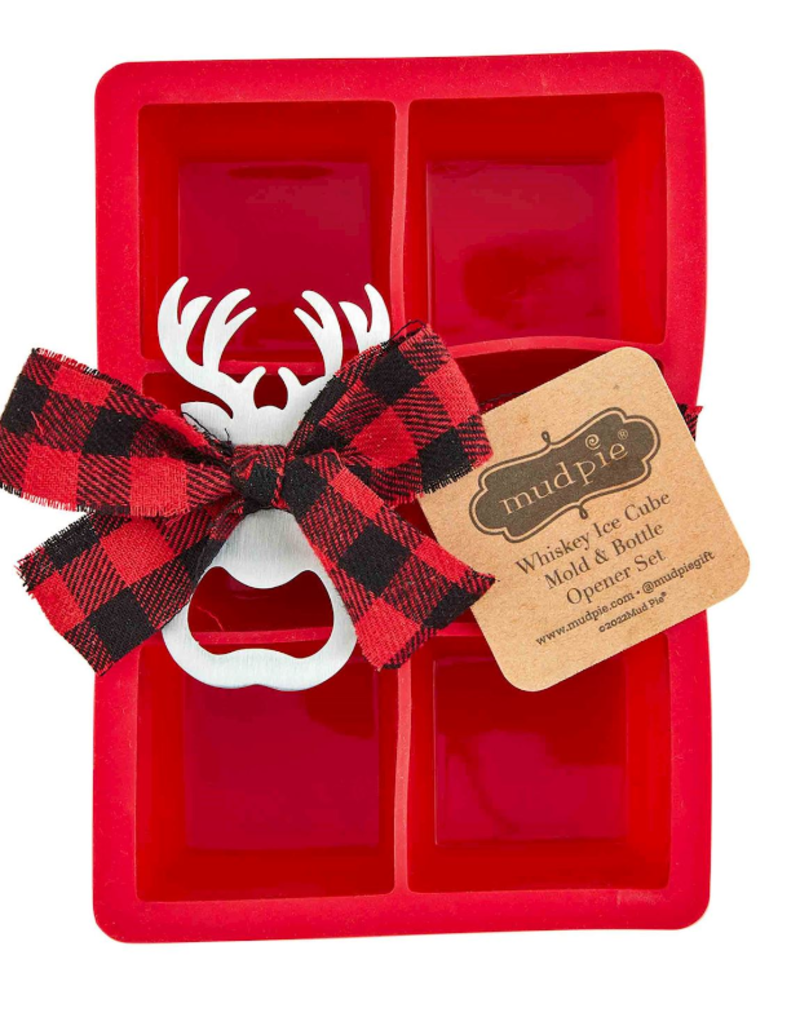 Mudpie Holiday RED Silicone Ice Cube Mold & Bottle Opener Set