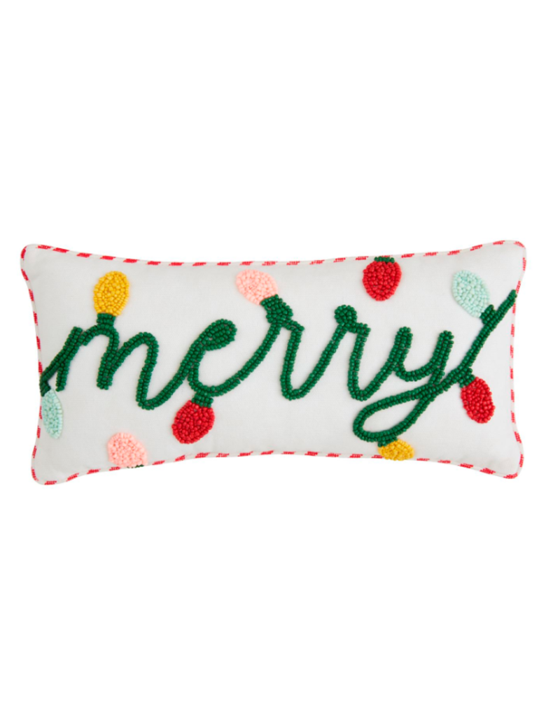 Mudpie Holiday Mini Pillow, "Merry" beaded