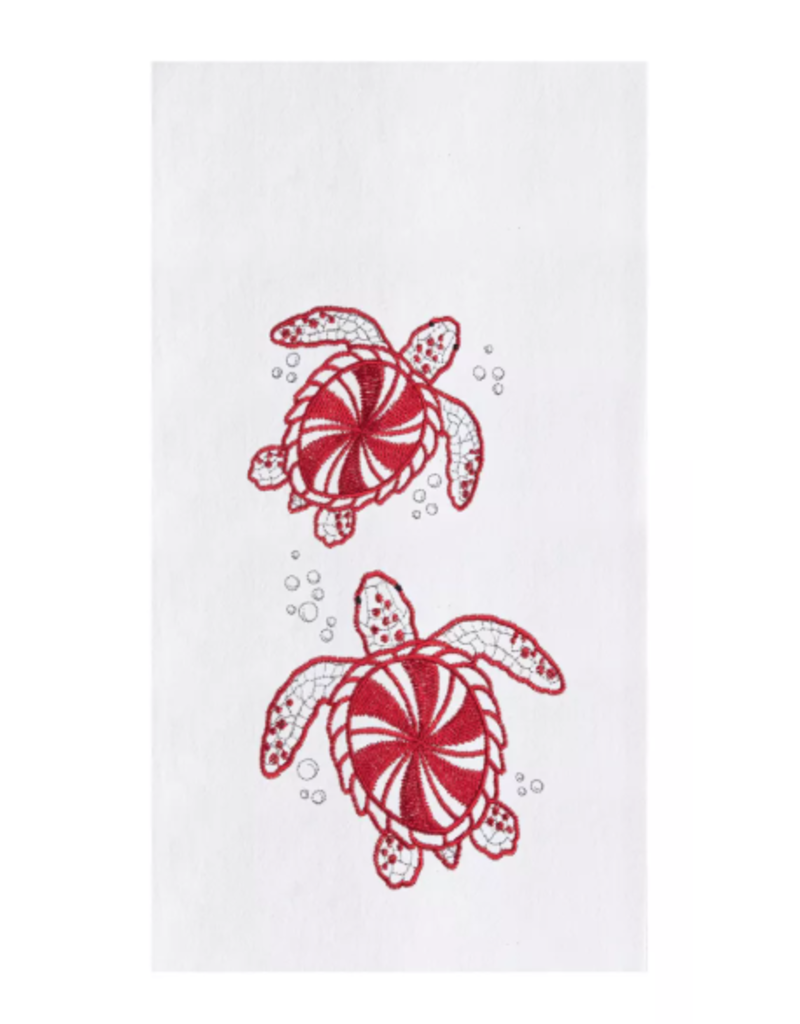 C and F Home Holiday Dish Towel, Peppermint Turtles, floursack