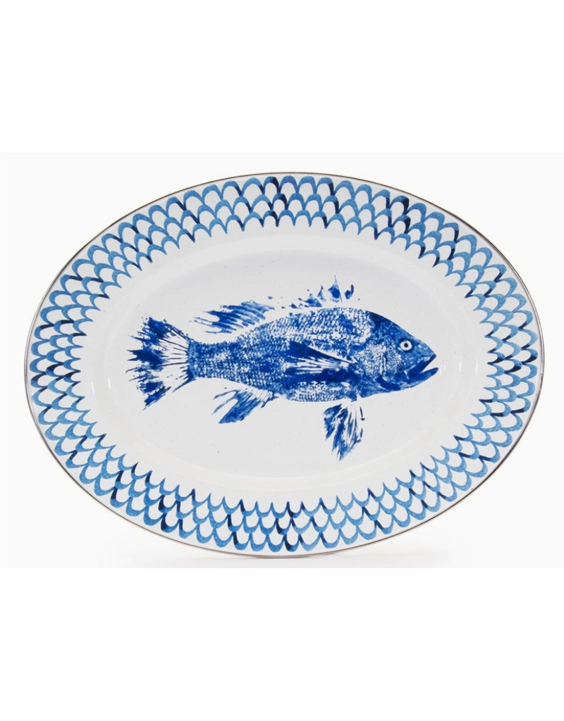 Golden Rabbit Fish Camp Oval Serving TRAY/PLATTER, 16x12, Enamelware