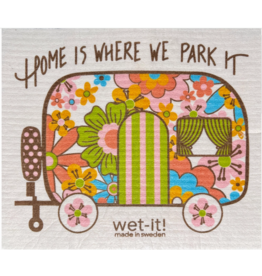 Wet-It Swedish Dish Cloth Groovy Flowers 70s Camper "Home is Where We Park It"