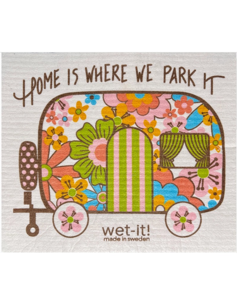 Wet-It Swedish Dish Cloth Groovy Flowers 70s Camper "Home is Where We Park It"