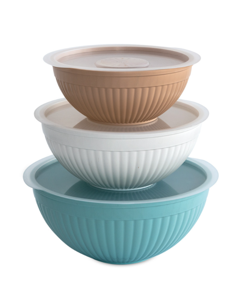 Nordic Ware 6-Piece PrepN Serve Microwave Mixing Bowls with Lids, earth tones