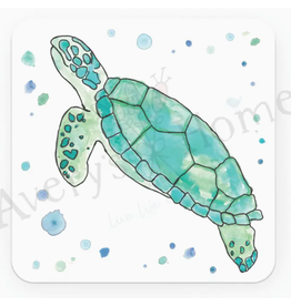 Absorbent Stone Coaster, GREEN Sea Turtle, rounded flippers