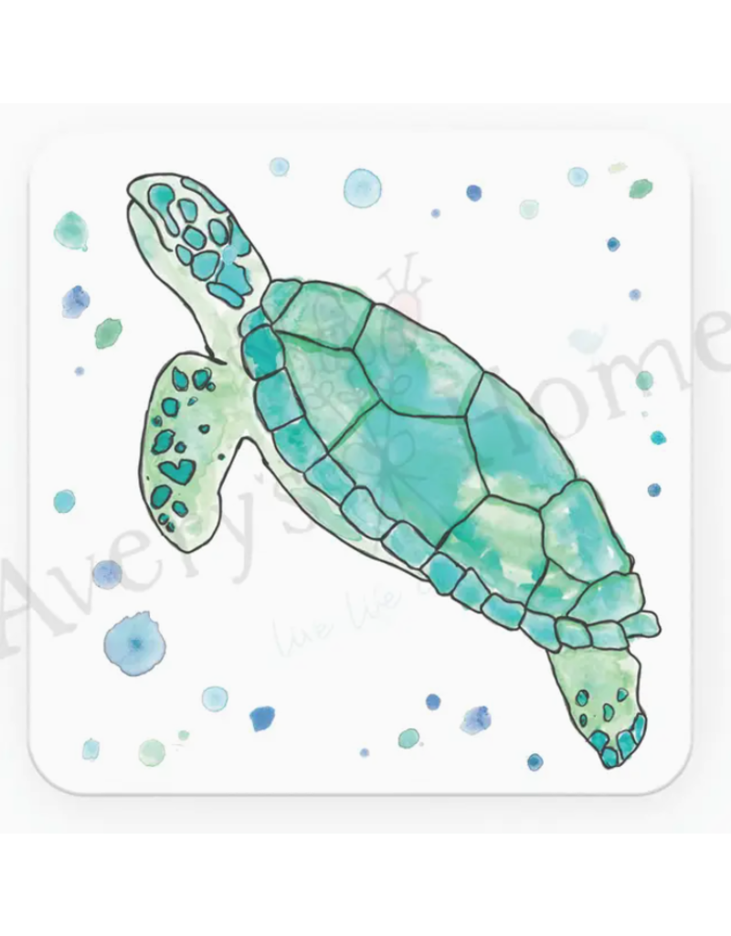 Absorbent Stone Coaster, GREEN Sea Turtle, rounded flippers