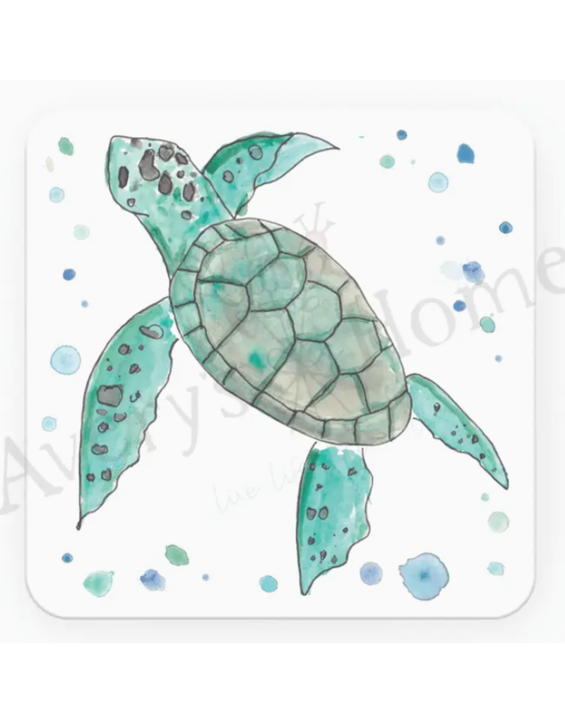 Absorbent Stone Coaster, GREEN Sea Turtle, pointed flippers