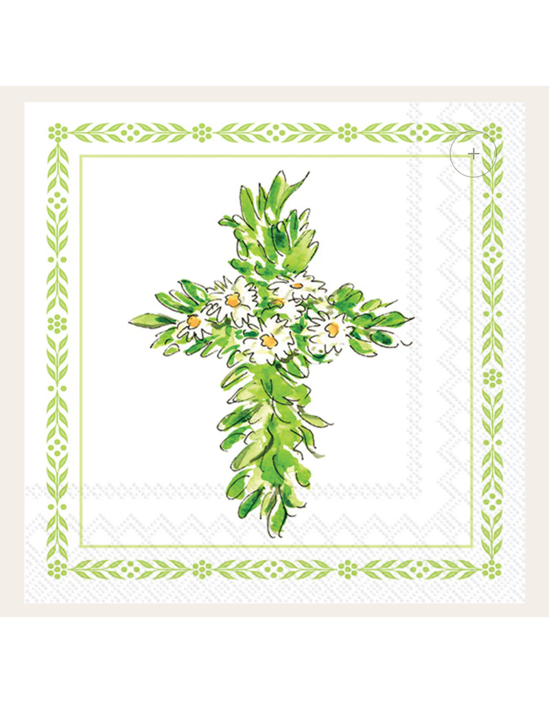 Boston International Easter Cocktail Napkins, Floral Cross, 20x