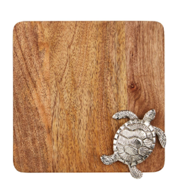Mudpie Wooden Board with Metal Sea Turtle, 8x8