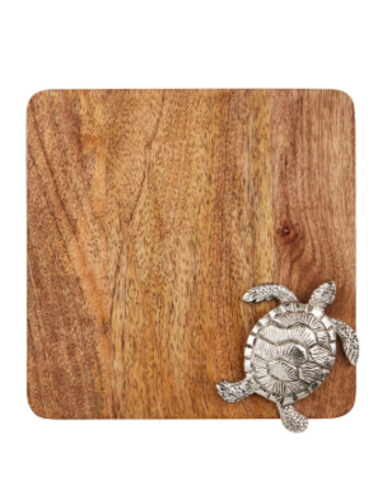 Mudpie Wooden Board with Metal Sea Turtle, 8x8