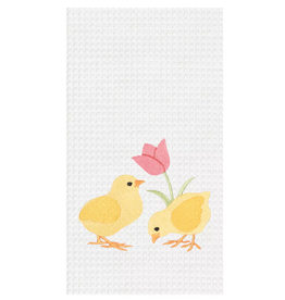 C and F Home Easter Towel, 2 Chicks & Tulip, waffle weave