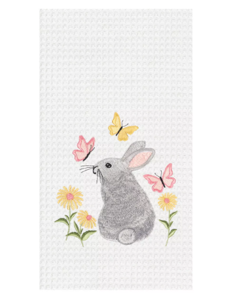 C and F Home Easter Towel, Bunny & Butterflies, waffle weave