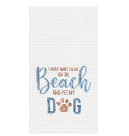 C and F Home Towel, Pet Dog on Beach, waffle weave