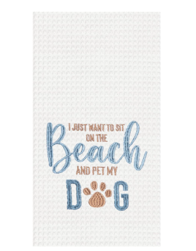 C and F Home Towel, Pet Dog on Beach, waffle weave
