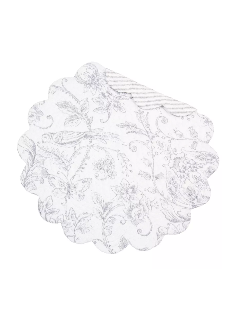 C and F Home Placemat, Gray Callahan Songbirds, Round Reversible