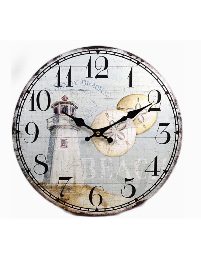 Lighthouse Shells Beach Clock 13"