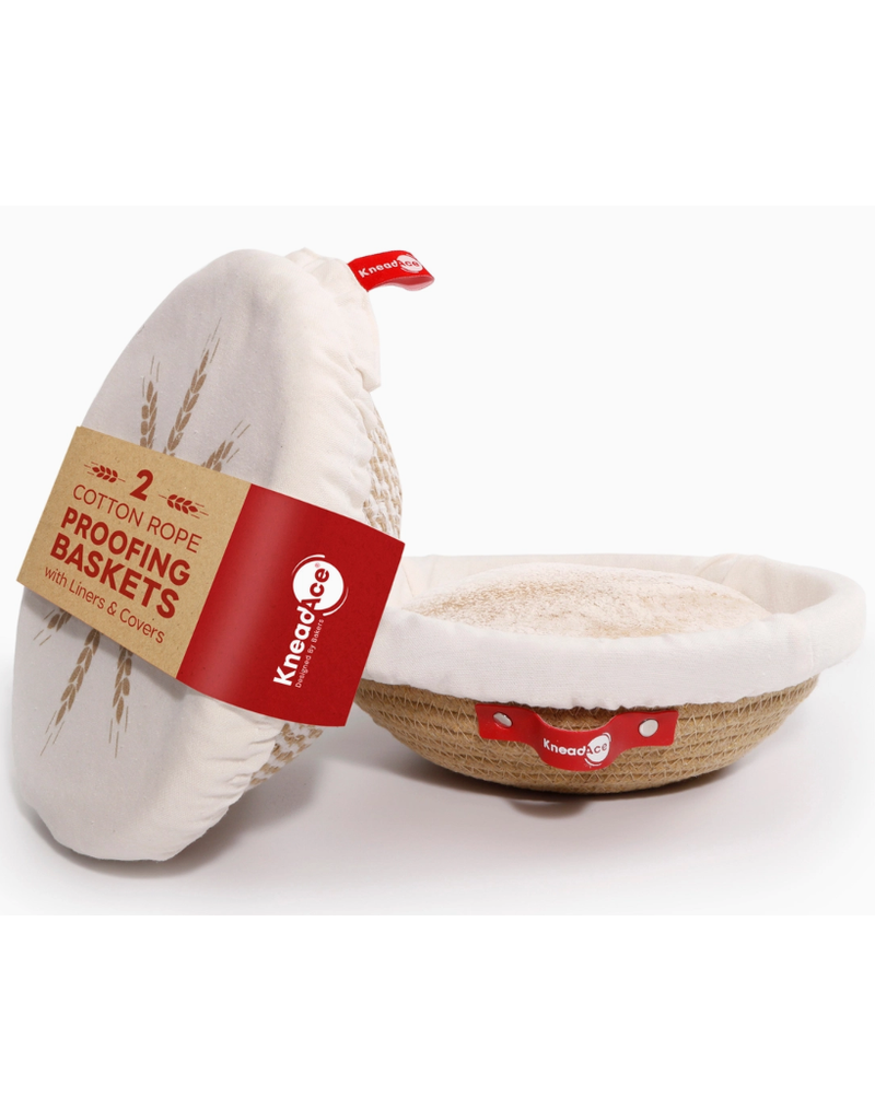 KneadAce ROUND Cotton Rope Bread Proofing Baskets with Liners, Set of 2