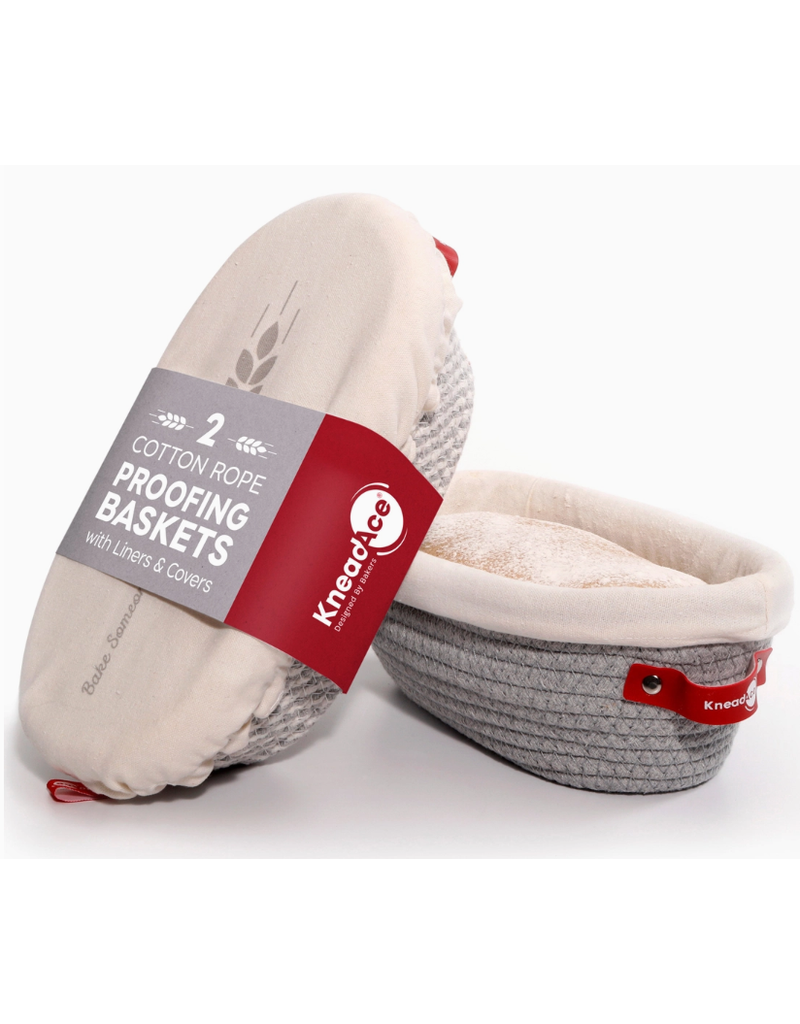 KneadAce OVAL Cotton Rope Bread Proofing Baskets with Liners, Set of 2