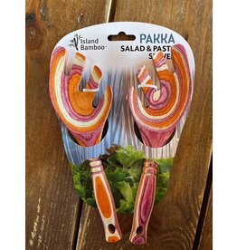 Island Bamboo/Wilshire Red Pakkawood Salad & Pasta Servers, leaf design, 9" discntd