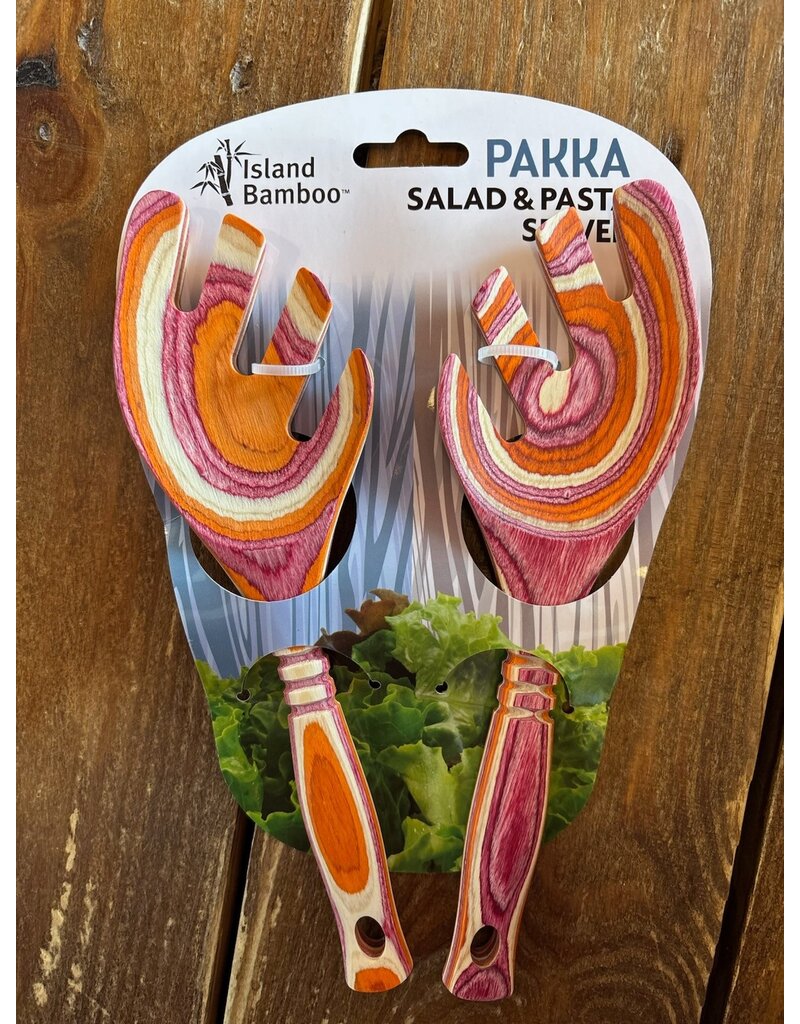 Island Bamboo/Wilshire Red Pakkawood Salad & Pasta Servers, leaf design, 9" discntd