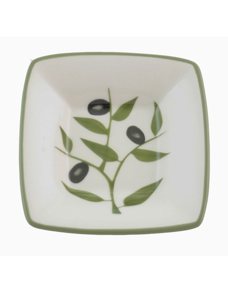 Small Square Dip Bowl, Olive Branch, 3.75"