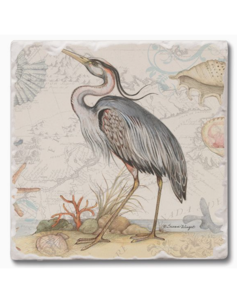 Absorbent Stone Coaster, Blue Heron Bird