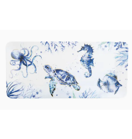 Supreme Housewares Melamine RectangularTray, Indigo Blue Sea Life. 17"