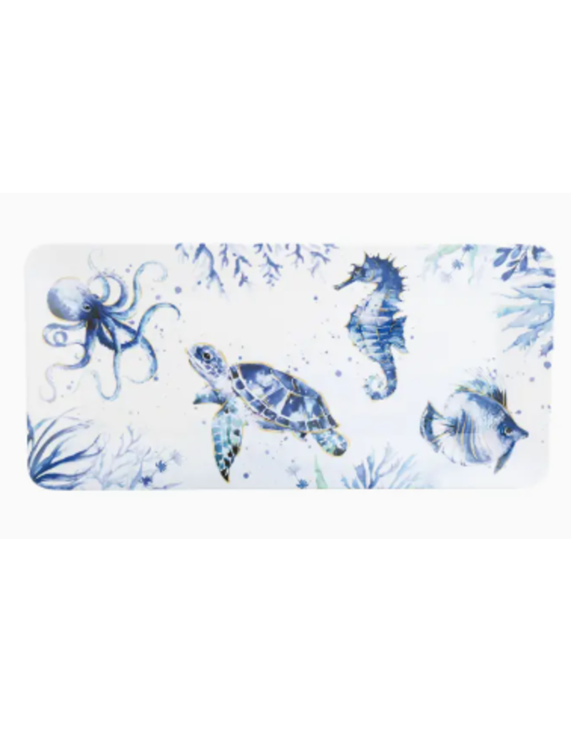 Supreme Housewares Melamine RectangularTray, Indigo Blue Sea Life. 17"