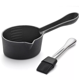 Foxrun Outset CAST IRON SAUCE POT WITH NESTING SILICONE BASTING BRUSH disc