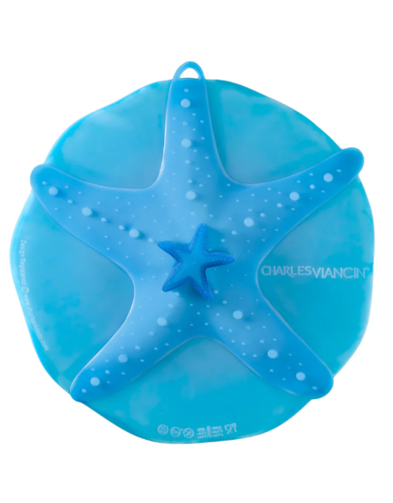 Charles Viancin COASTAL Blue Starfish Silicone Suction Bowl Cover, Medium 8" cir