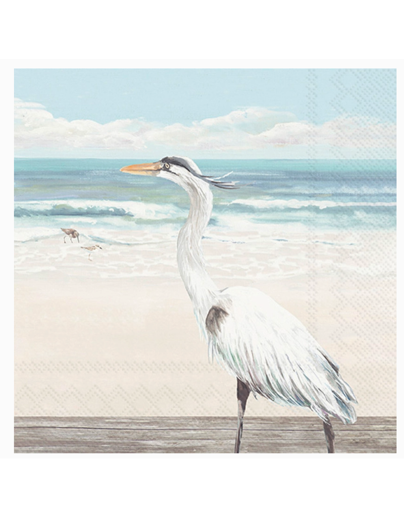 Boston International Cocktail Napkins, Egret on Beach, 20x