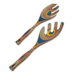 Island Bamboo/Wilshire Rainbow Pakkawood Salad & Pasta Servers, LEAF design, 9"