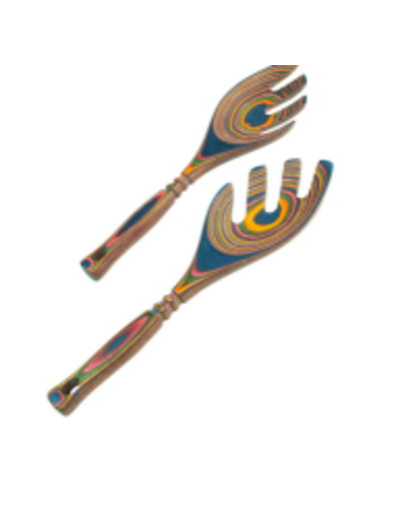 Island Bamboo/Wilshire Rainbow Pakkawood Salad & Pasta Servers, LEAF design, 9"