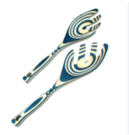Island Bamboo/Wilshire Blue Pakkawood Salad & Pasta Servers, LEAF design, 9"