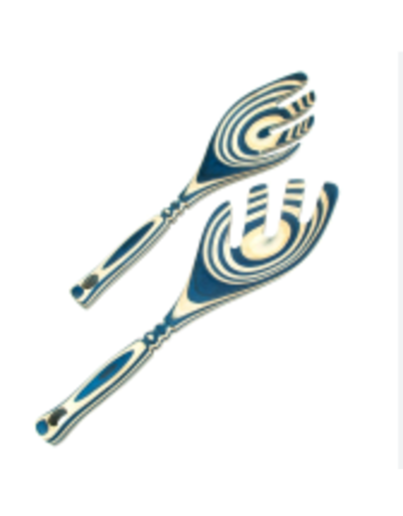 Island Bamboo/Wilshire Blue Pakkawood Salad & Pasta Servers, LEAF design, 9"