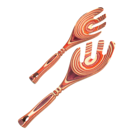 Island Bamboo/Wilshire Red Pakkawood Salad & Pasta Servers, LEAF design, 9" discntd