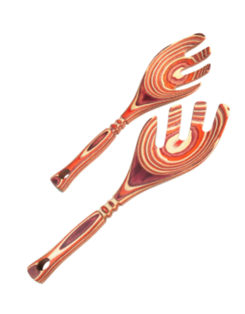 Island Bamboo/Wilshire Red Pakkawood Salad & Pasta Servers, LEAF design, 9" discntd