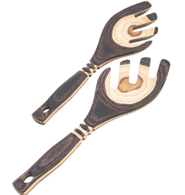 Island Bamboo/Wilshire Natural Pakkawood Salad & Pasta Servers, LEAF design, 9"