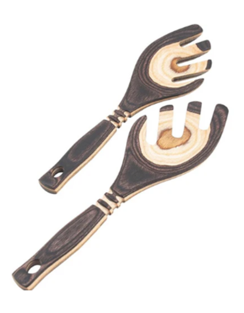 Island Bamboo/Wilshire Natural Pakkawood Salad & Pasta Servers, LEAF design, 9"