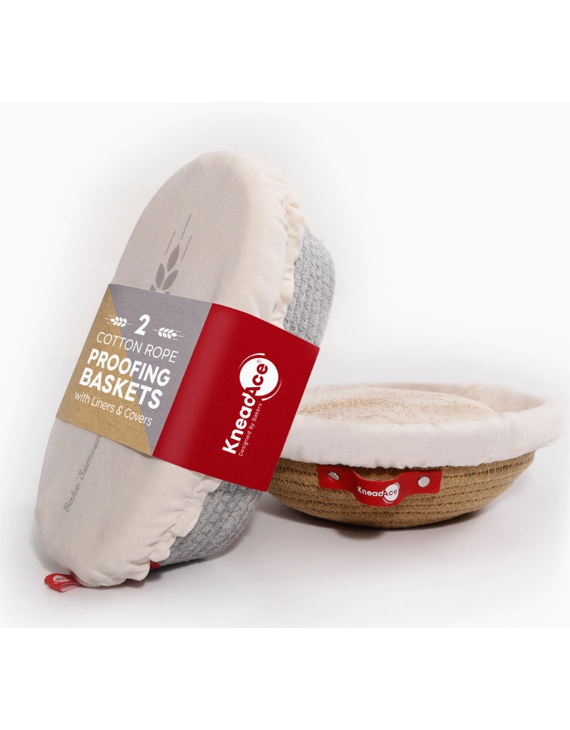 KneadAce OVAL&ROUND Cotton Rope Bread Proofing Baskets with Liners, Set of 2