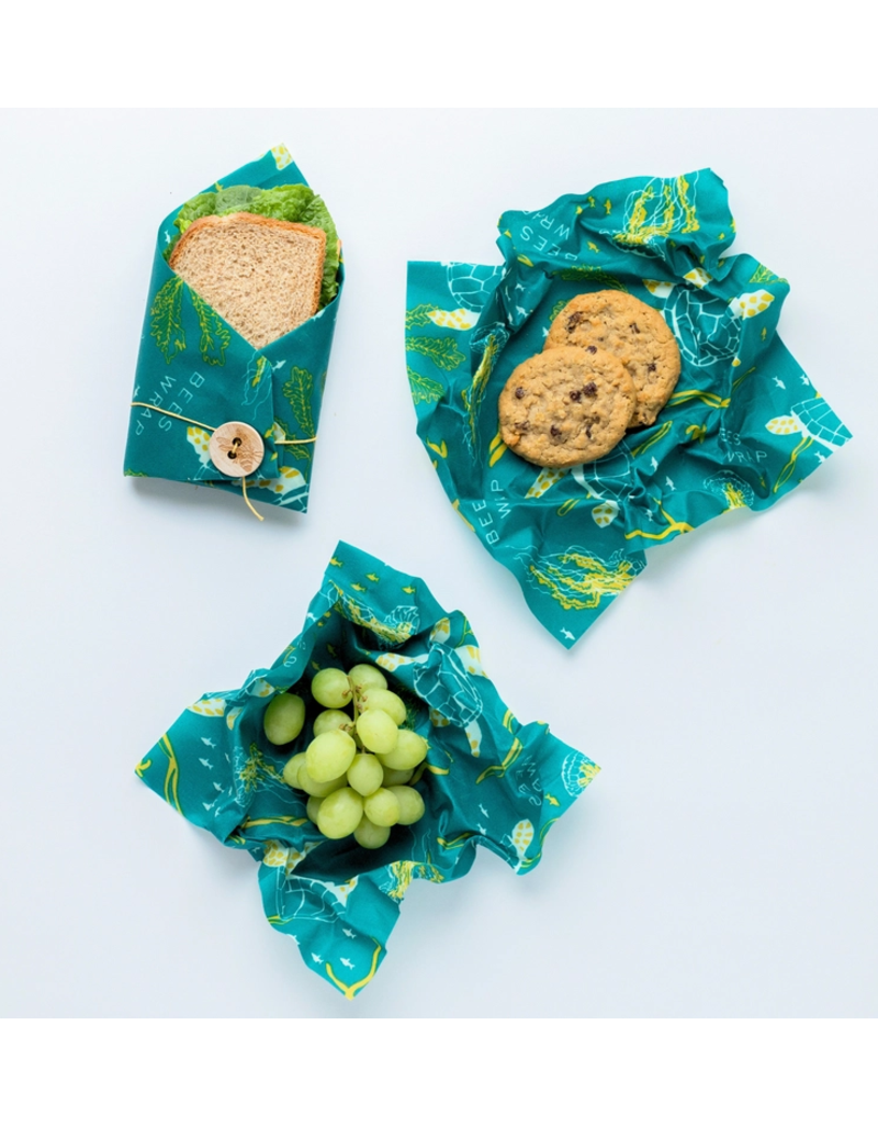 Bee's Wrap Reusable Bee's Food Wrap, OCEANS, sea turtles LUNCH 3 Pack  cir