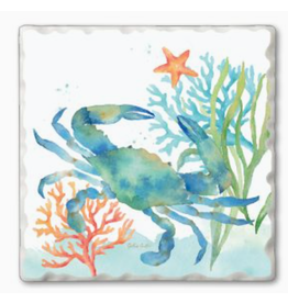 Absorbent Stone Coaster, Blue Crab Serenade