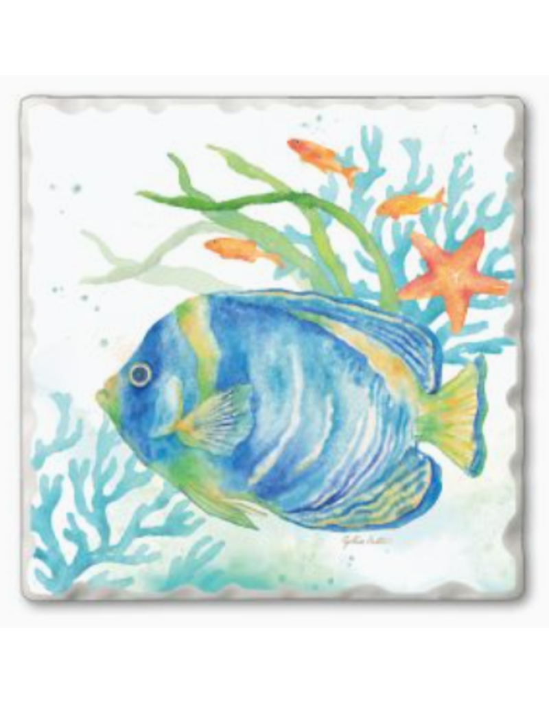 Absorbent Stone Coaster, Blue Fish Serenade