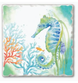 Absorbent Stone Coaster, Blue Seahorse Serenade
