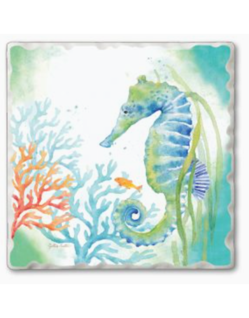 Absorbent Stone Coaster, Blue Seahorse Serenade